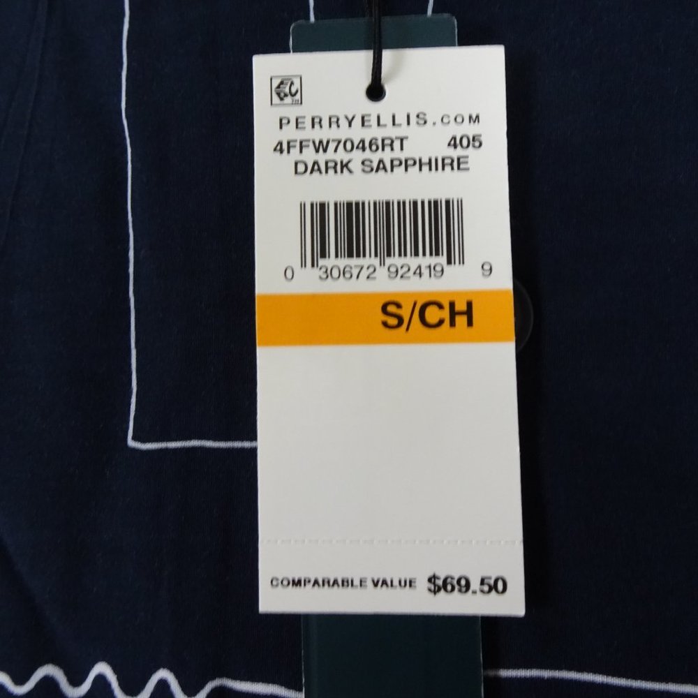 Perry Ellis Button Down Shirt Navy Blue Camp Short Sleeve Geometric Print - Picture 5 of 9